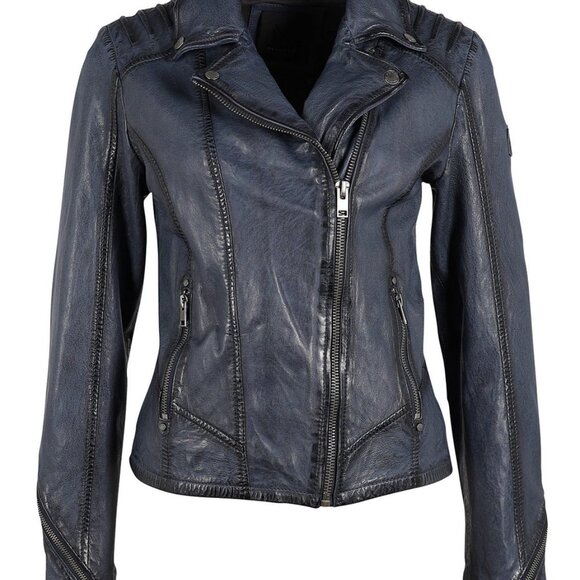 Mauritius Jackets & Blazers - Navy Leather Biker Jacket for Women